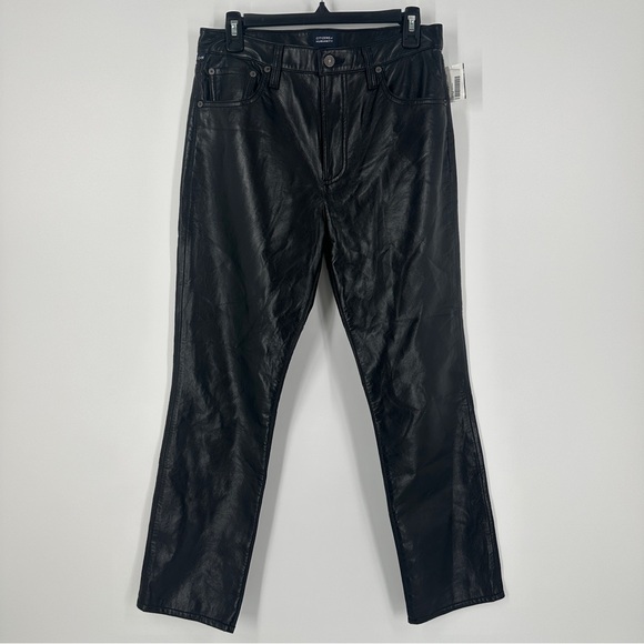 Citizens of Humanity Jolene High Rise Black Leather Straight Leg Jeans Size 27 - Picture 4 of 16